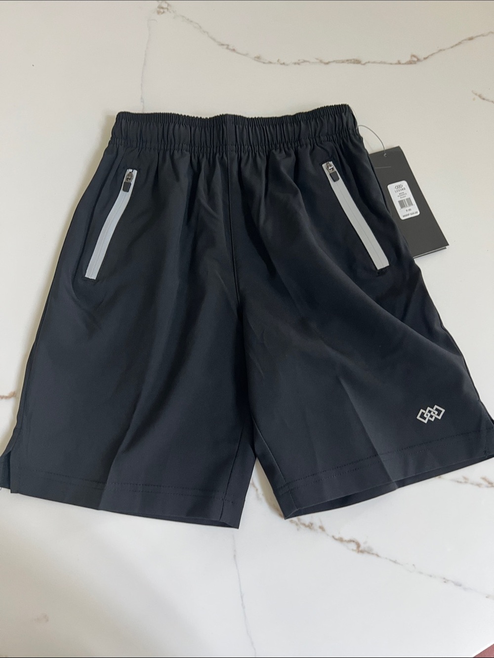 Boys Black Athletic Shorts with Reflective Zippers